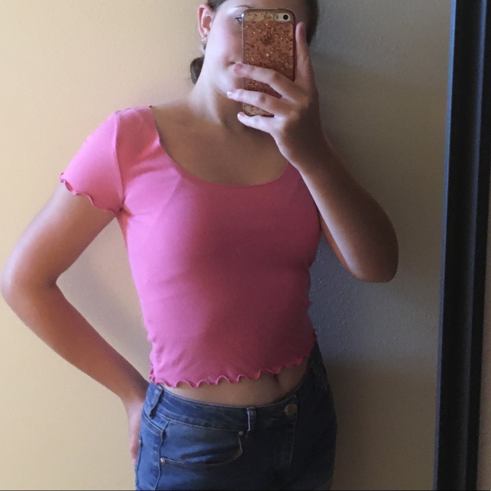 Pink Lettuce Edge Crop Top